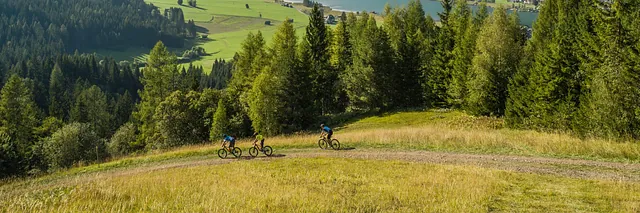 Mountainbiker fahren den Bergweg hinunter